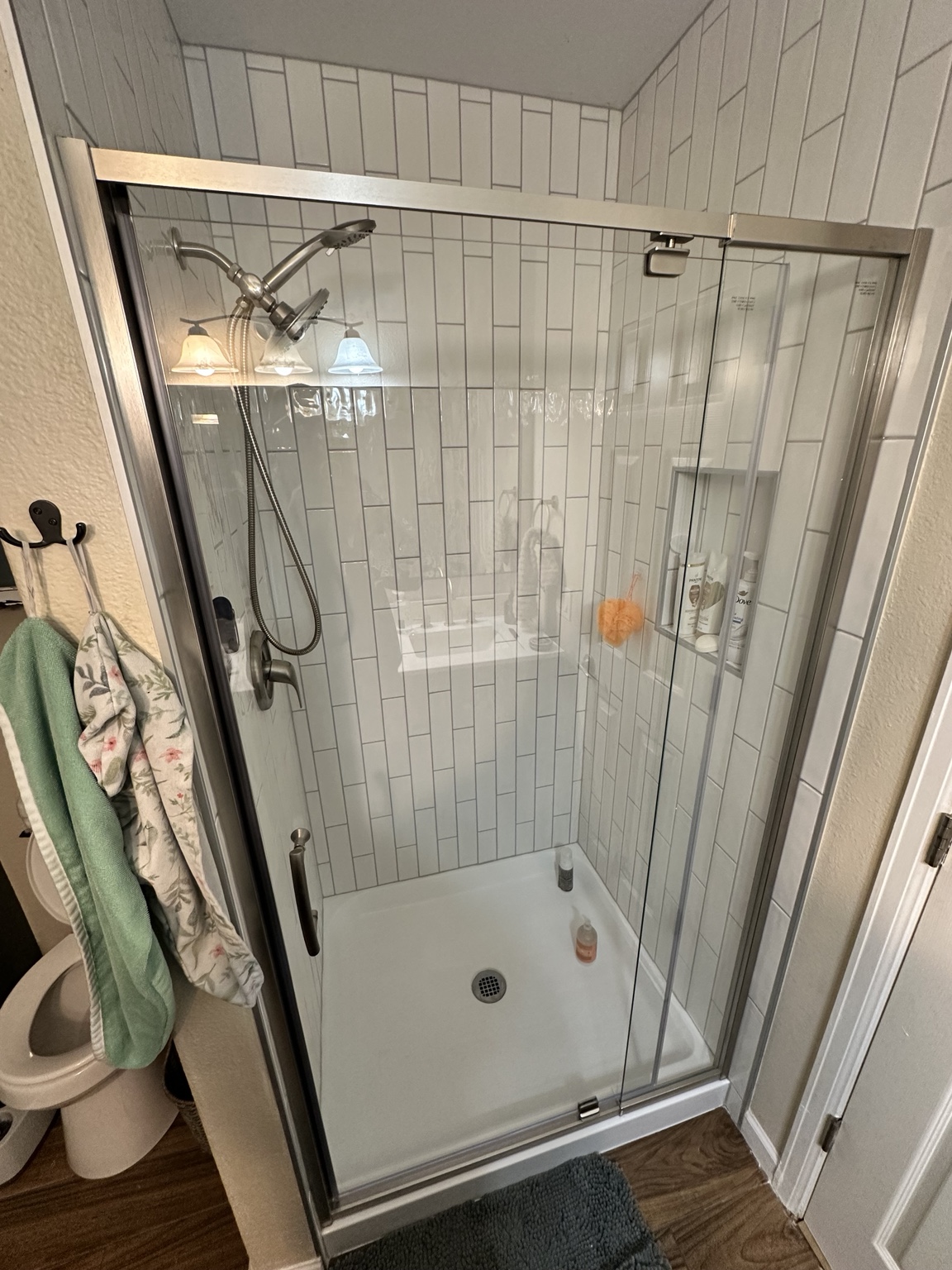 Completed shower with glass enclosure